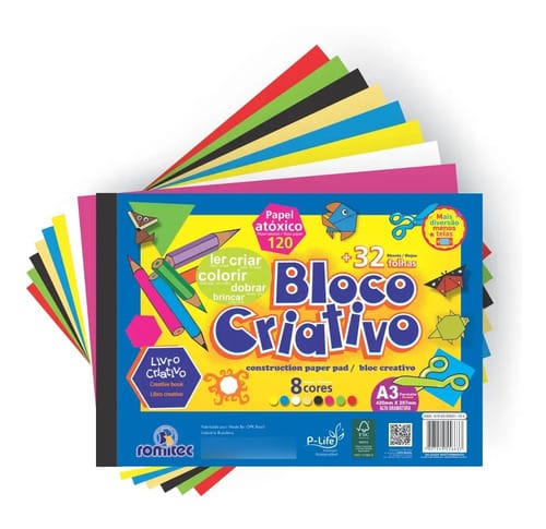Bloco Criativo 8 Cores A3 120 Alta Gramatura 32 Folhas + Atividades 30x42 cm Sortido Romitec
