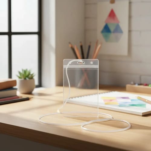 Crachá para Identificação Abertura Superior com Cordão 12x8 cm Transparente 10 Unidades PlastPark - Imagem 3