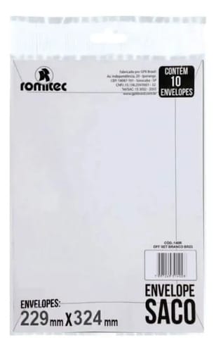 Envelope Saco 75 g/m² Br32 23x32 cm Branco 10 Unidades Romitec - Imagem 2
