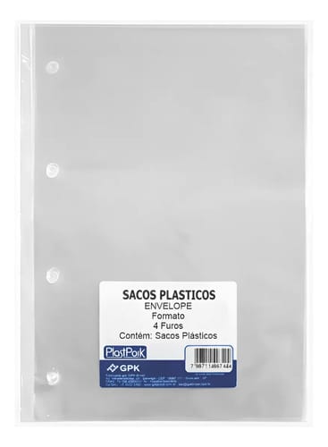 Protetor de Folhas Saco Plástico 4 Furos A4 Médio PP 23x30 cm Transparente 20 Unidades PlastPark - Imagem 3