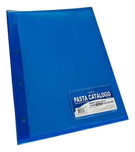 Pasta Catálogo Translucida Ofício Flexível com 10 Sacos 24x33 cm Azul PlastPark