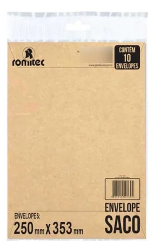 Envelope Saco 75 g/m² Kn36 Kraft 25x35 cm Natural 10 Unidades Romitec - Imagem 2