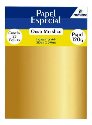 Papel A4 120 g/m² Color Color Mais Metálico Ouro 25 Folhas 21x30 cm Romitec