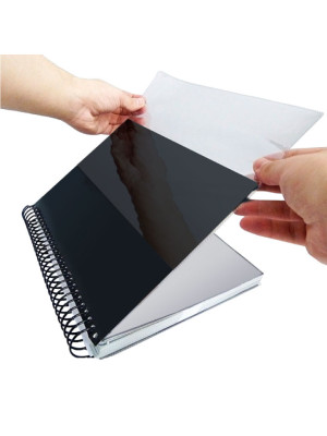 CAPA PARA CADERNO EM PVC CRISTAL, DUAS PARTES, FORMATO UNIVERSITÁRIO (190MM X 278MM)
