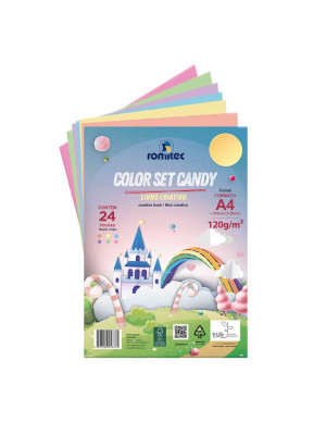 LIVRO DE ATIVIDADES COLOR SET CANDY 120GSM,  PCT C/24 FLS, FORMATO A4, 6 CORES TONS PASTÉIS