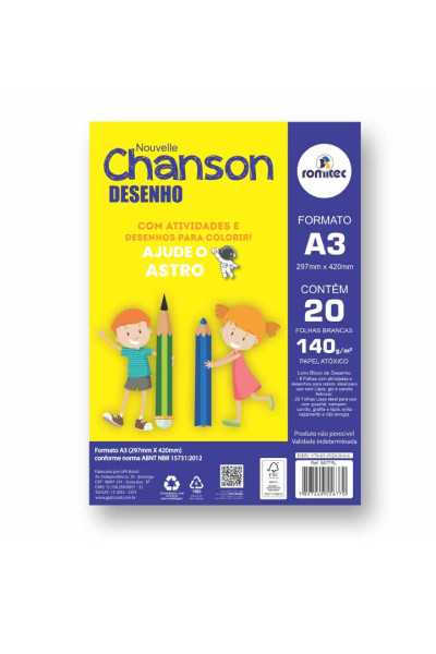 LIVRO CAD DESENHO A3 NOUVELLE CHANSON  140GSM C/20FLS BRANCO