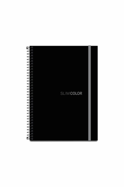CADERNO COLEGIAL SLIM COLOR, 80 FLS, ESPIRALADO, CAPA EM PP, FECHAMENTO C/ELÁSTICO, PRETO