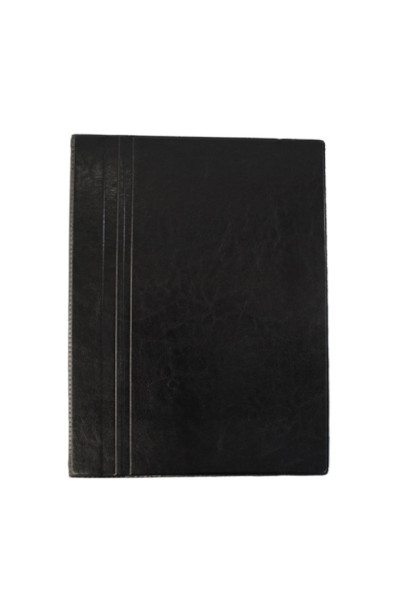 PASTA CATÁLOGO EXECUTIVA PRETA EM PVC, CORINO LUXO, C/100 SACOS PLÁSTICOS EM PP DE ALTA ESPESSURA, VISOR INTERNO, FORMATO OFÍCIO