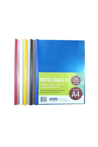 PASTA PP CANALETA CORES SORTIDAS (FUMÊ, CRISTAL E AZUL) FORMATO A4
