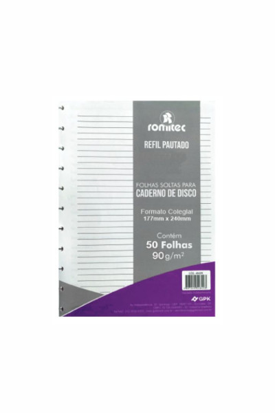 REFIL CADERNO DE DISCO COLEGIAL 50FLS 90GSM