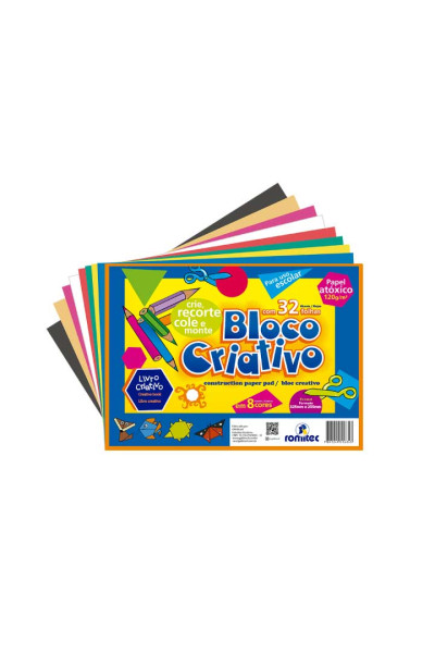 LIVRO BLOCO CRIATIVO 120 GSM, C/32 FLS, FORMATO A4+, 8 CORES, ATÓXICO