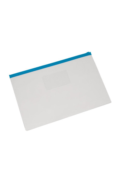 PASTA ZIP EM PVC CRISTAL GRANDE COM ZIPER AZUL (360MM X 244MM)