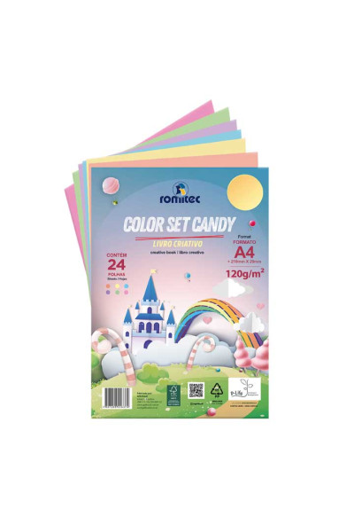 LIVRO DE ATIVIDADES COLOR SET CANDY 120GSM,  PCT C/24 FLS, FORMATO A4, 6 CORES TONS PASTÉIS