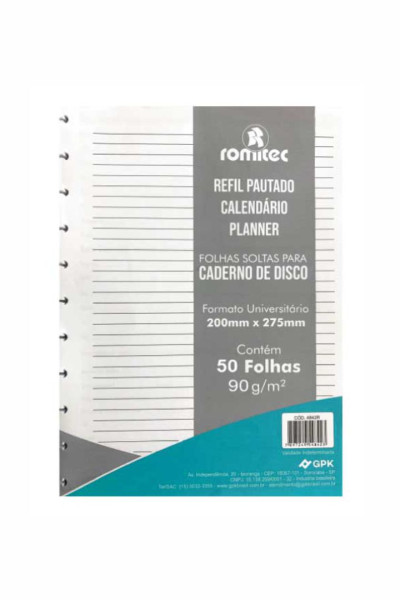 REFIL CADERNO DISCO UNIV. PLANER 50FLS 90GSM (CALENDÁRIO / PAUTADO)