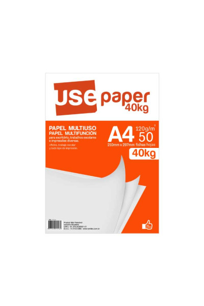 PAPEL SULFITE 120 GSM (40 KG), PCT C/50 FLS, FORMATO A4, BRANCO