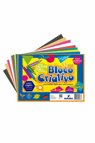LIVRO BLOCO CRIATIVO 120 GSM, C/32 FLS, FORMATO A3, 8 CORES, ATÓXICO
