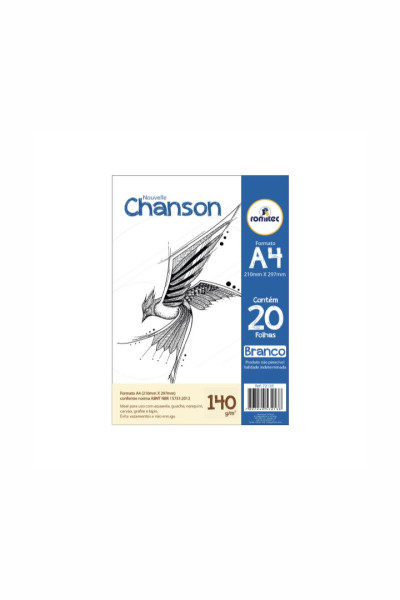 BLOCO PARA DESENHO A4 NOUVELLE CHANSON 140 GSM, C/20 FLS BRANCO