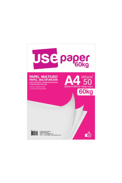 PAPEL SULFITE 180 GSM (60 KG), PCT C/50 FLS, FORMATO A4, BRANCO