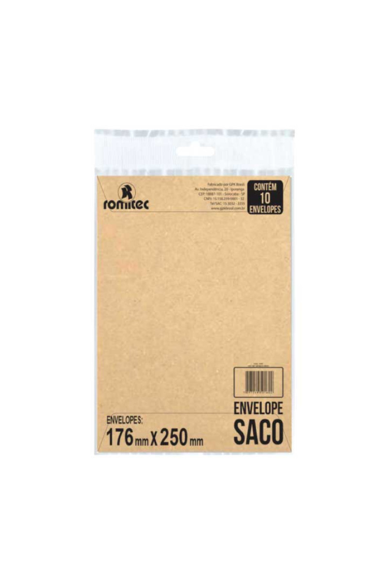 ENVELOPE SACO KRAFT NATURAL - 10 UNID. (176mm X 250mm)