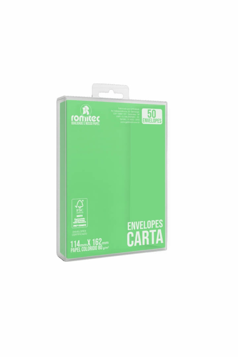 ENVELOPE CARTA COLOR MAIS, 80 GSM, EMBALAGEM EM PP 100% RECICLÁVEL, C/50 UNIDADES, VERDE, FORMATO 114MM X 162MM