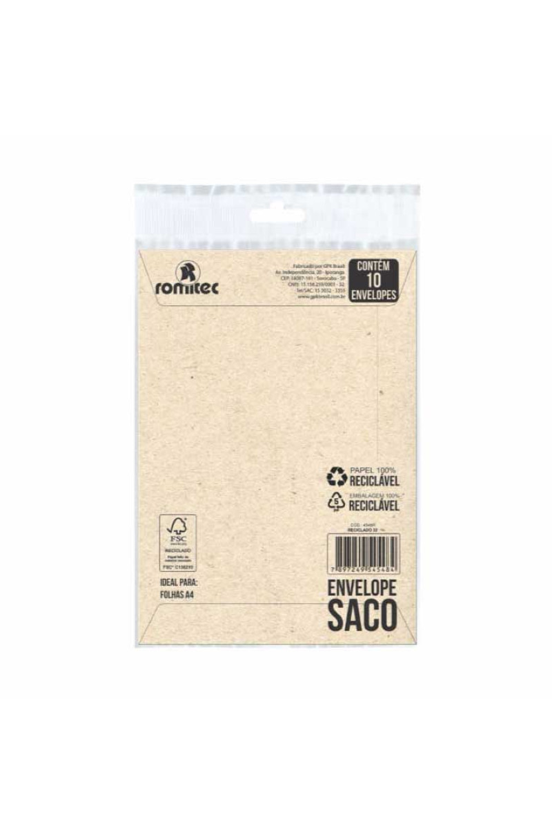 ENVELOPE SACO RECICLADO RC28 200MM X 280MM