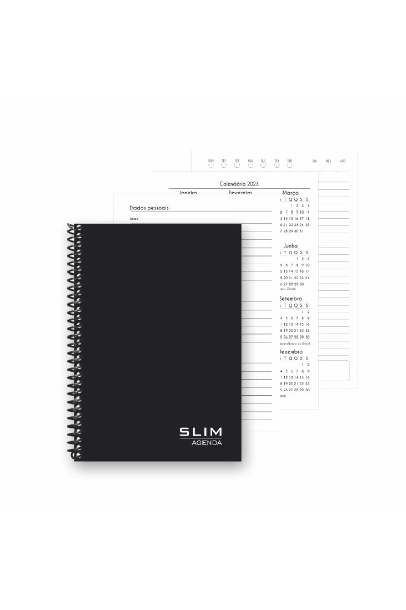 CADERNO AGENDA PERMANENTE 160 FOLHAS SLIM BLACK