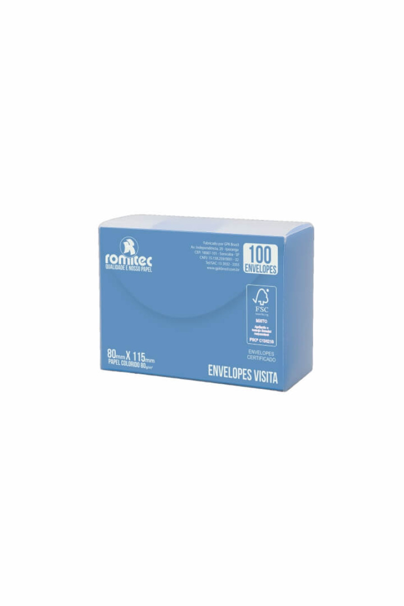 ENVELOPE VISITA COLOR MAIS 80 GSM, EMBALAGEM EM PP 100% RECICLÁVEL, C/100 UNIDADES, AZUL ROYAL, FORMATO 80MM X 115MM