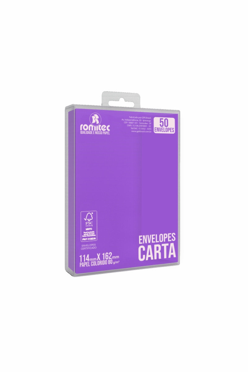 ENVELOPE CARTA COLOR MAIS, 80 GSM, EMBALAGEM EM PP 100% RECICLÁVEL, C/50 UNIDADES, ROXO, FORMATO 114MM X 162MM