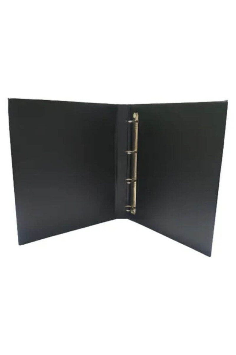 FICHÁRIO UNIVERSITÁRIO EM PVC, C/BOLSA EXTERNA PERSONALIZÁVEL, 4 ARGOLAS, DORSO 4 CM, PRETO
