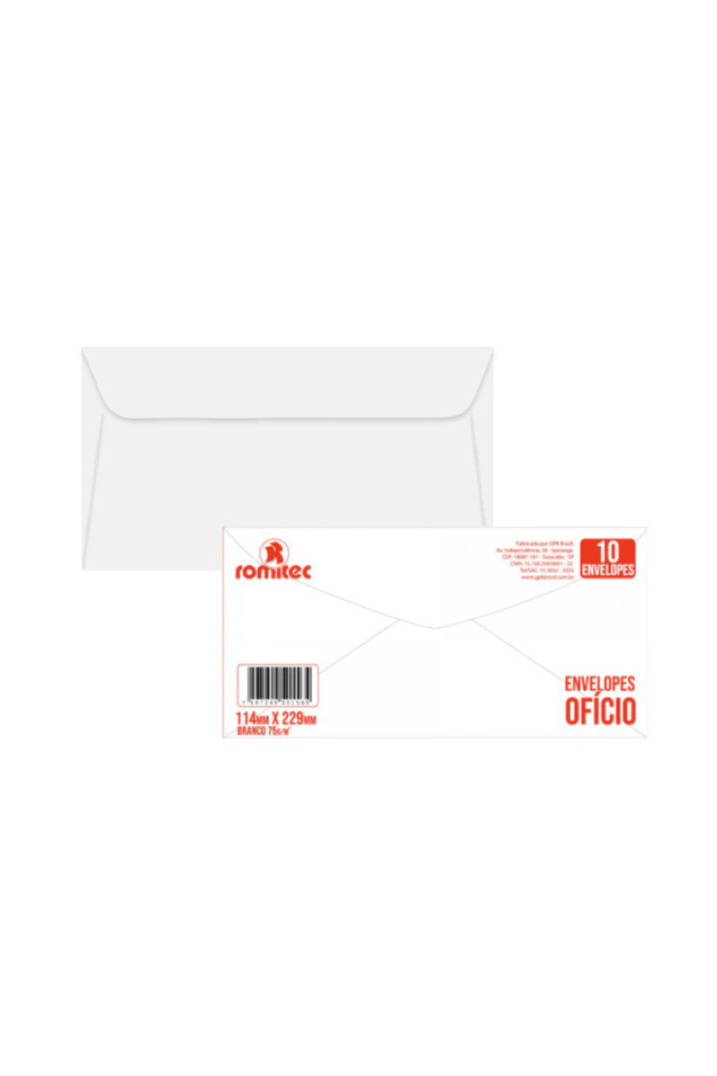 ENVELOPE OFICIO, 75 GSM, 114MM X 229MM, BRANCO LISO, PCT C/10