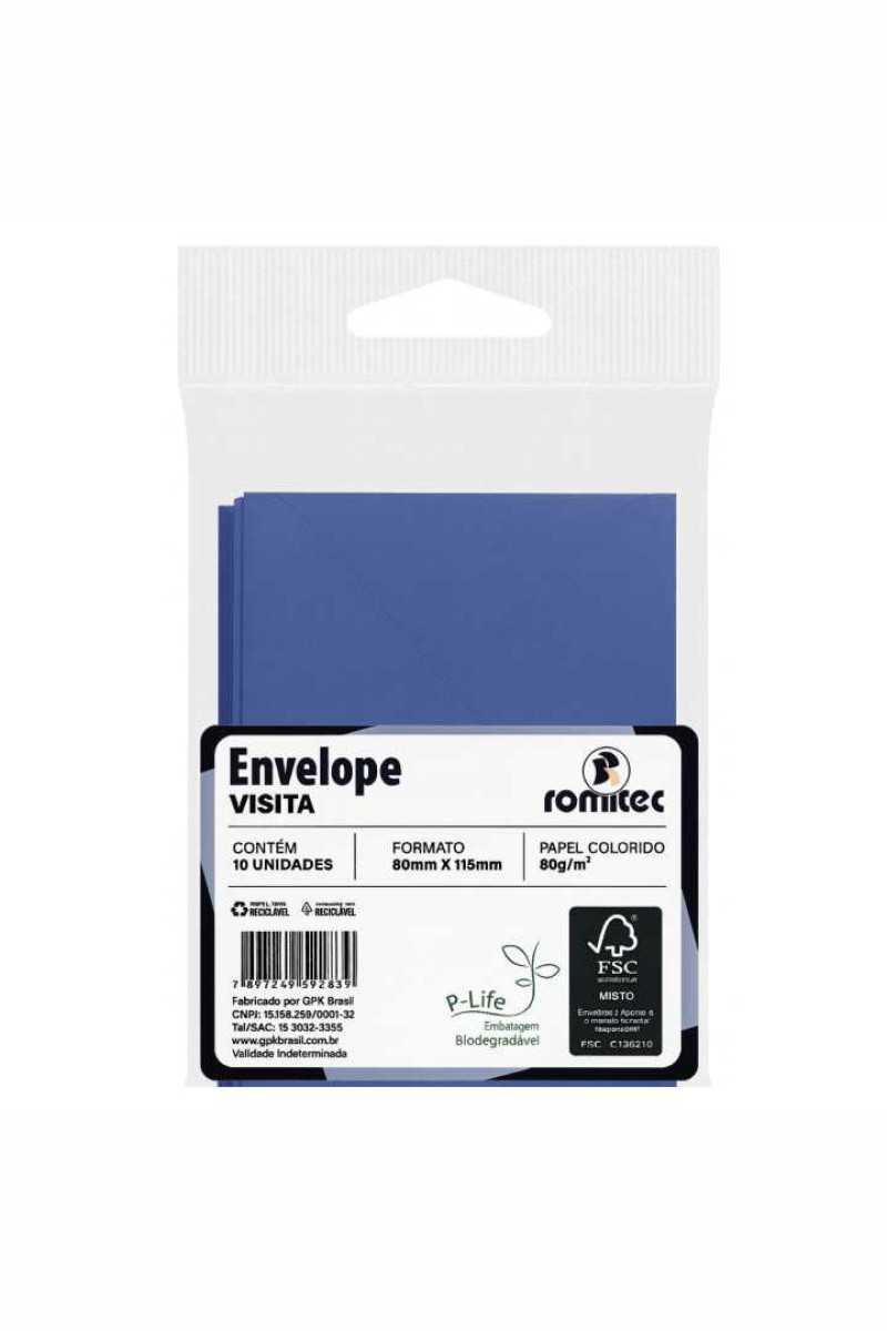 ENVELOPE P/CONVITE COM TEXTURA LINHO, 120GSM, EMBALAGEM EM PP 100% RECICLÁVEL, C/10 UNIDADES, AZUL MARINHO FORMATO 163MM X 225MM