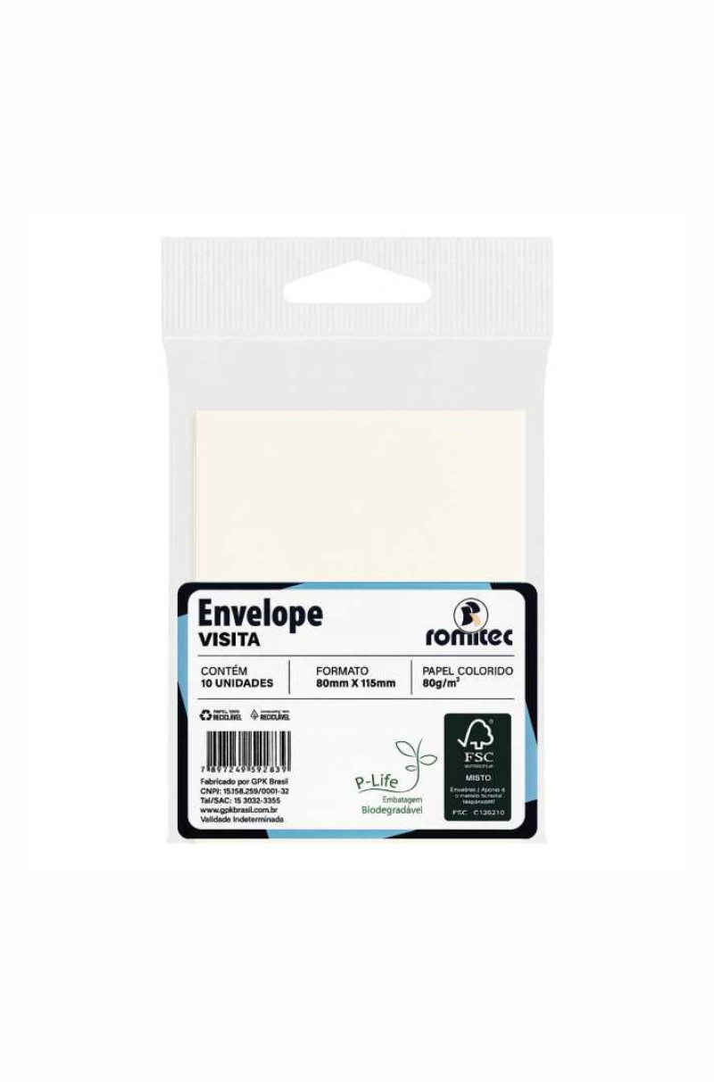ENVELOPE VISITA VERGÊ, 80 GSM, EMBALAGEM EM PP 100% RECICLÁVEL, C/10 UNIDADES, BRANCO DIAMANTE, FORMATO 80MM X 115MM